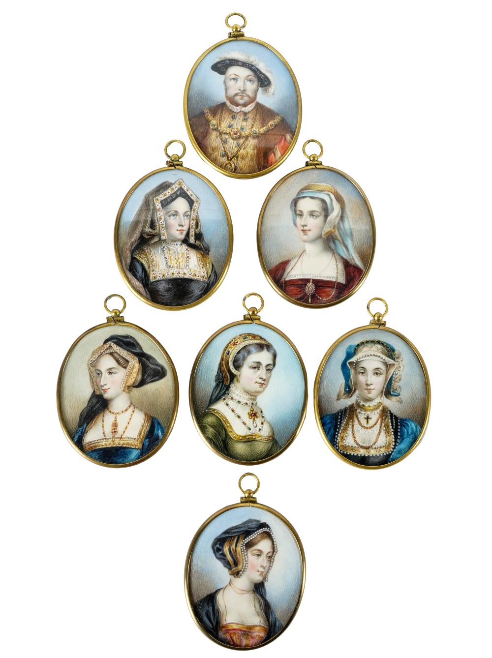 Appraisal: SET OF SEVEN PORTRAIT MINIATUREShand-painted glazed and framed unsigned depicting