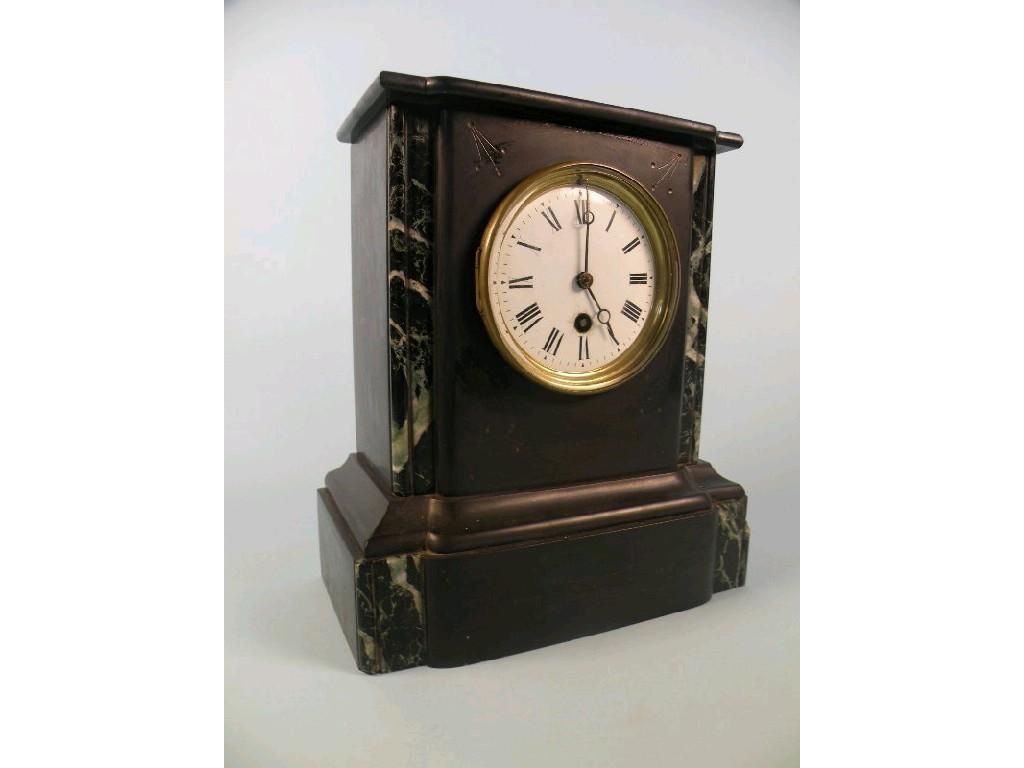 Appraisal: A French black marble and slate mantel timepiece with an