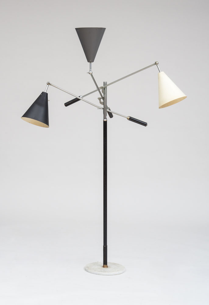 Appraisal: ARREDOLUCE ITALY TRIENNALE FLOOR LAMP Chromed metal painted metal leather