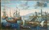 Appraisal: W C Gouache - Warships Resupply at Harbor Fortress Continental