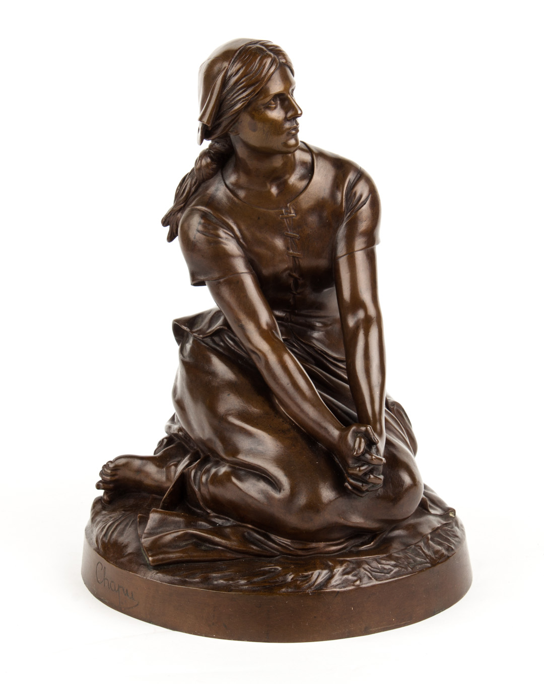 Appraisal: Henri Chapu French Bronze Figure Jean de Arc Brown patinated