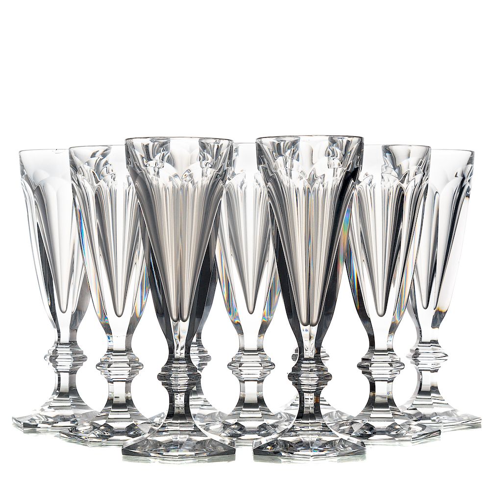 Appraisal: Nine Baccarat Crystal Champagne Flutes In Harcourt pattern in H