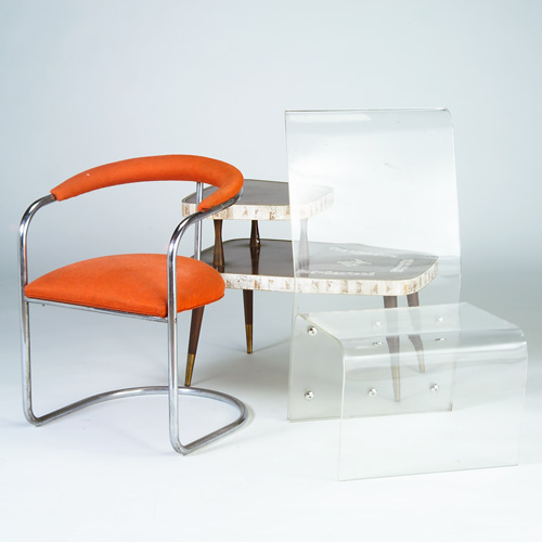 Appraisal: MODERN Three pieces two chairs one in lucite with chrome