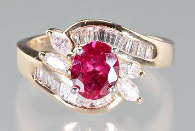 Appraisal: Lady's ruby and diamond ring centering one fine oval faceted