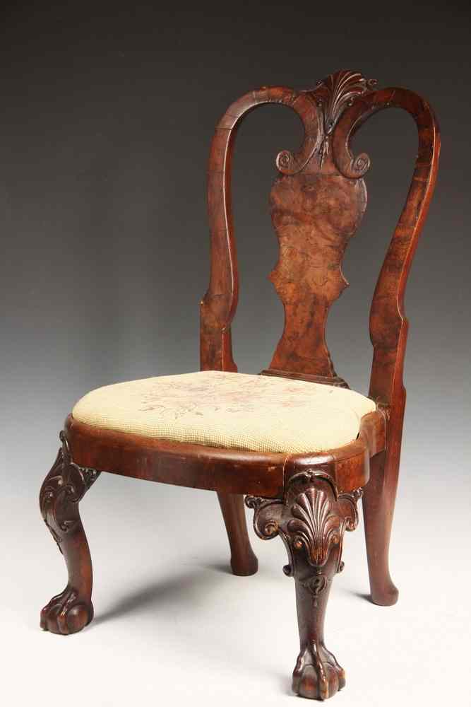 Appraisal: QUEEN ANNE CHILD'S CHAIR - English Burl Walnut Child's Chair