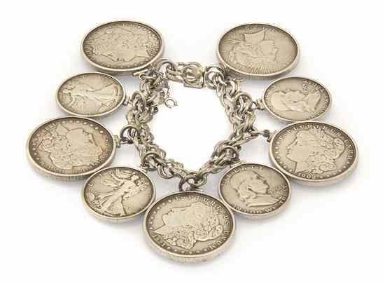 Appraisal: An American Sterling Silver Coin Bracelet set with various U