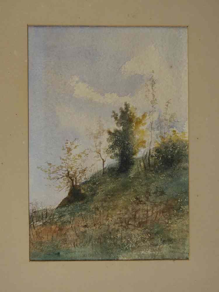 Appraisal: WATERCOLOR - Victorian view of hillside with trees in painted