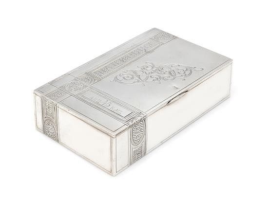 Appraisal: A Russian Silver Table Top Cigarette Box Mark of Fedor