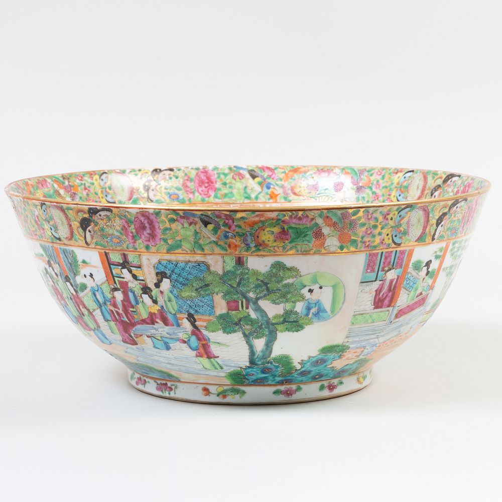 Appraisal: Chinese Export Rose Medallion Porcelain Punch Bowl in diam Condition