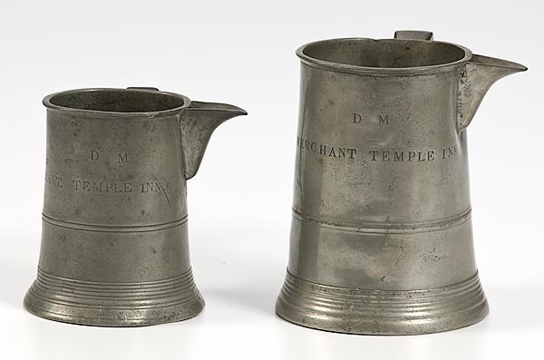 Appraisal: GRADUATED PEWTER MEASURES Two measures with spouts each marked D