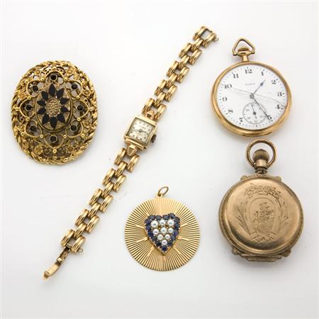 Appraisal: Assorted Group of Gold and Metal Jewelry Rings Pocket Watches