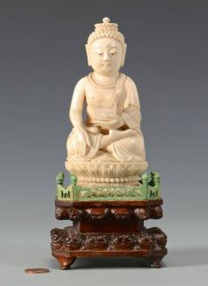 Appraisal: Antique Ivory Buddha Finely carved Chinese antique ivory figure of