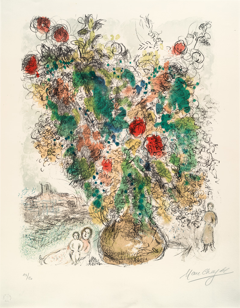 Appraisal: MARC CHAGALL Roses et Mimosa Color lithograph x mm x