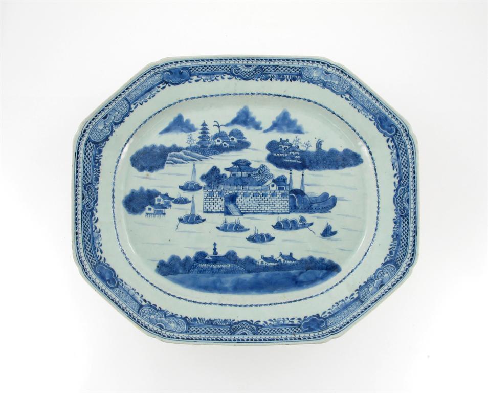 Appraisal: A large Chinese blue and white octagonal meat dish