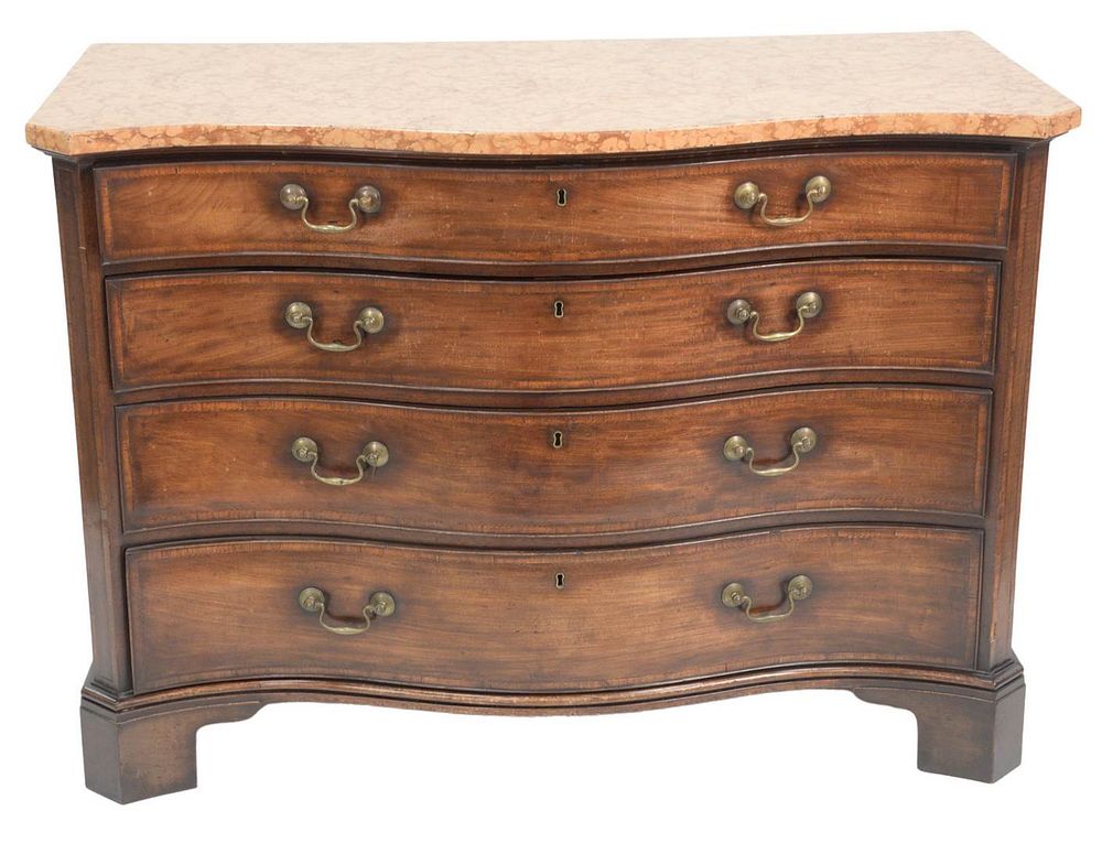 Appraisal: George III Mahogany Serpentine Chest having later added Guillestre Breccia