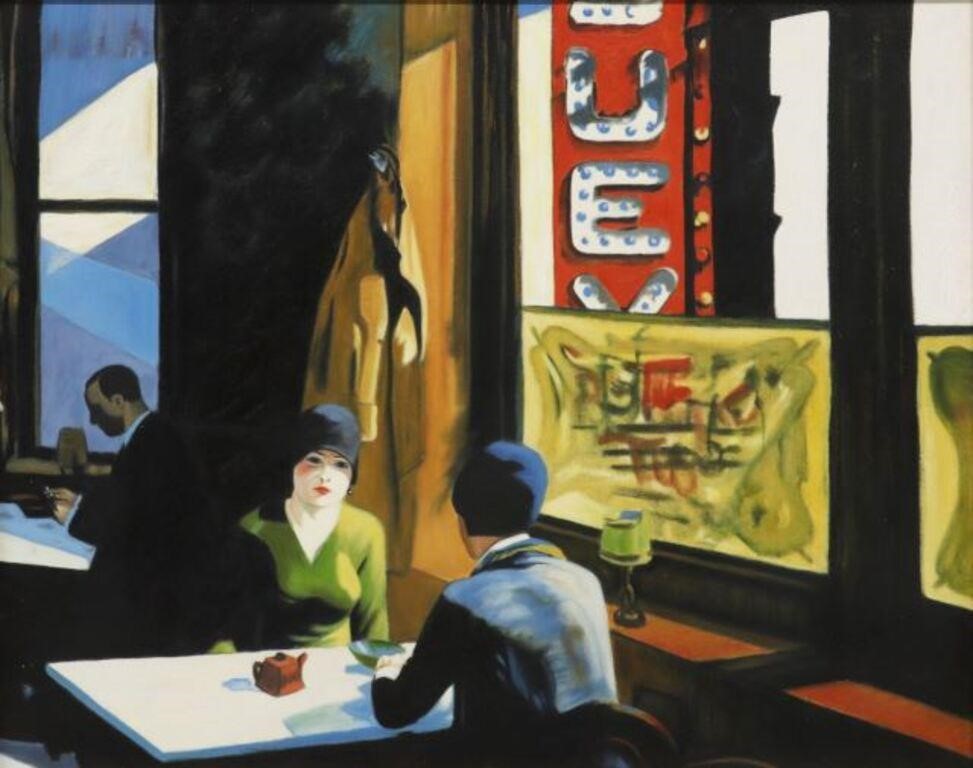 Appraisal: AFTER EDWARD HOPPER - 'CHOP SUEY'Framed oil on canvas painting