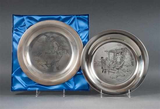 Appraisal: Four Franklin Mint Norman Rockwell sterling silver Christmas plates '