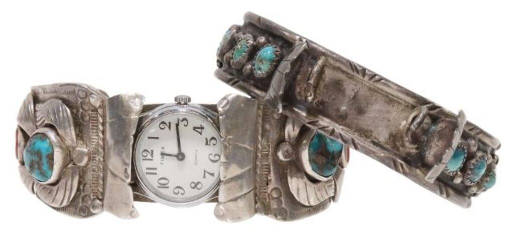 Appraisal: lot of Native American silver content unknown watch cuffs including