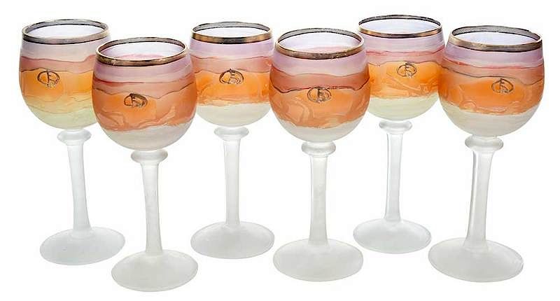 Appraisal: Six Art Nouveau Frosted Wine Goblets French th century art