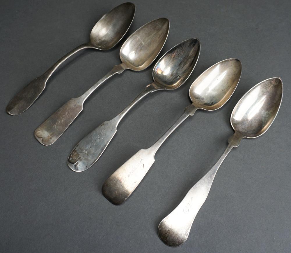 Appraisal: FIVE ASSORTED AMERICAN COIN SILVER SPOONS L OF LATTER IN