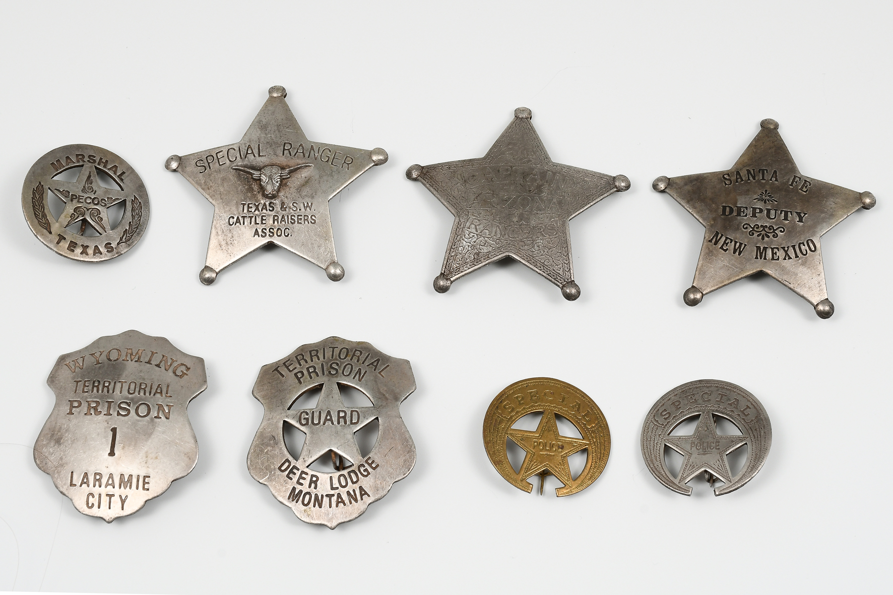 Appraisal: PC LAW ENFORCEMENT PRISON GUARD BADGES Comprising - Special Police