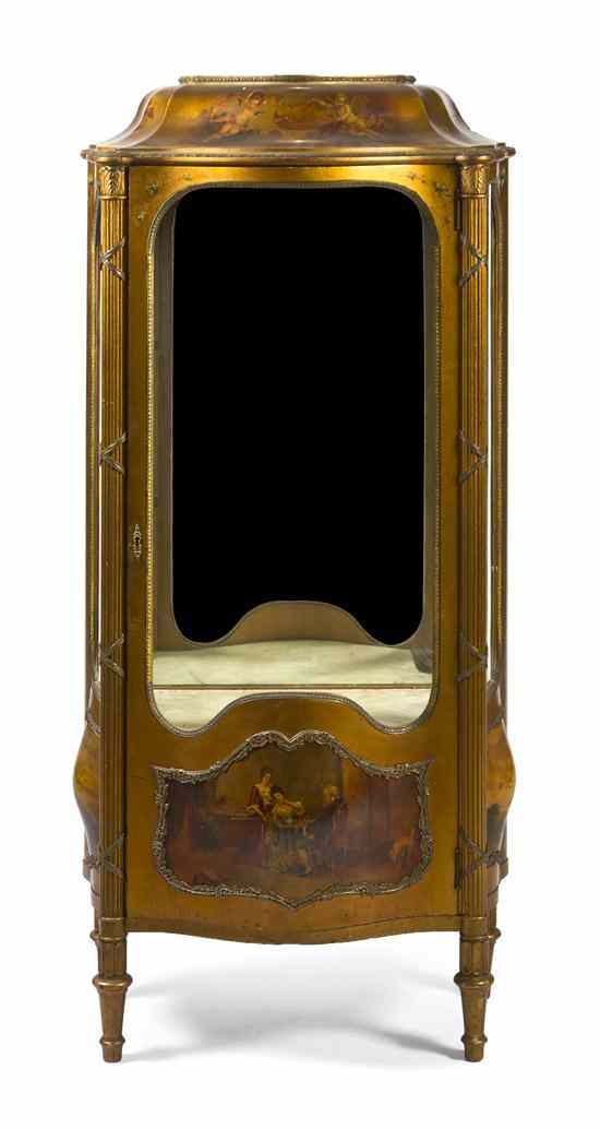 Appraisal: A Continental Vernis Martin Decorated Vitrine of bombe form with