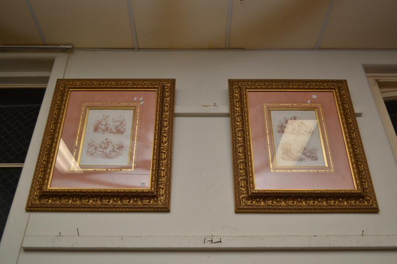 Appraisal: TWO GILT FRAMES WITH CLASSICAL PRINTS TWO GILT FRAMES WITH