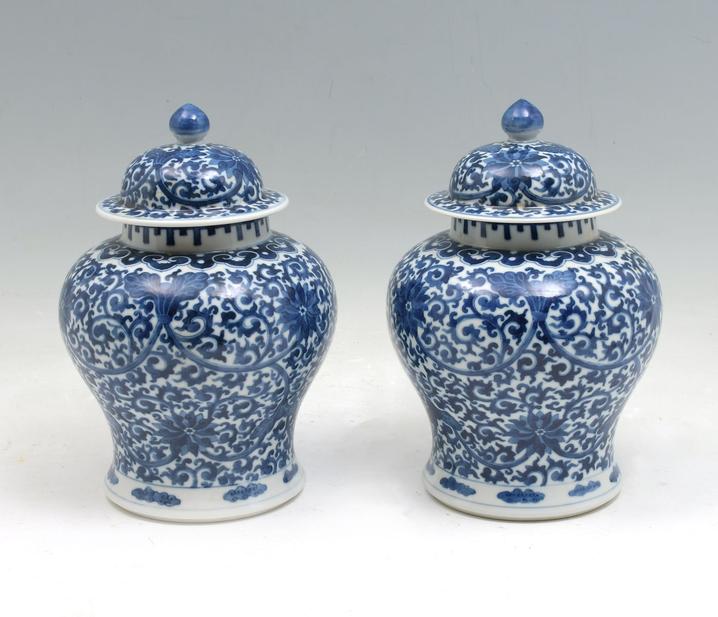 Appraisal: PAIR OF CHINESE BLUE WHITE BALUSTER VASES Pair of th