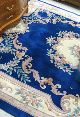 Appraisal: HAND KNOTTED CHINESE CARPET French Aubusson design sculptured floral medallion