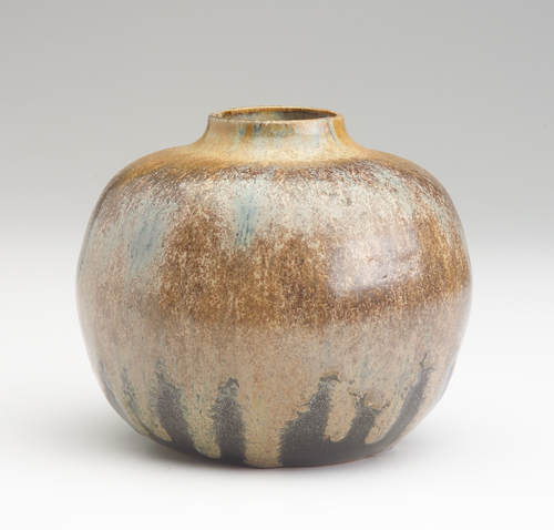 Appraisal: AUGUSTE DELAHERCHE Spherical vase covered in copper and blue crystalline