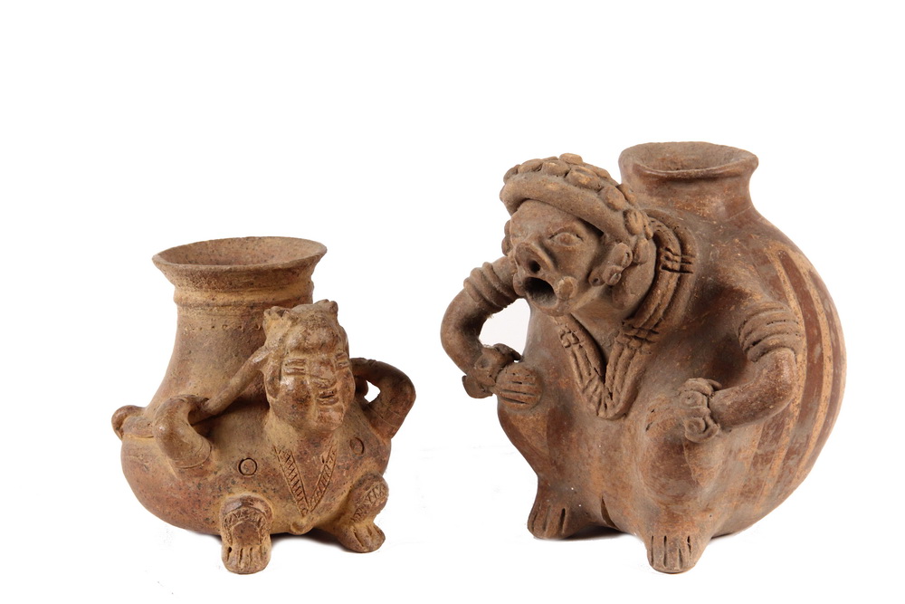 Appraisal: PCS PRE-COLUMBIAN POTTERY - Colima Anthropomorphic Pots with squatting figures