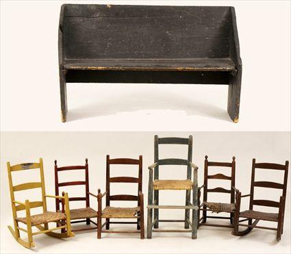 Appraisal: Six Assorted American Painted or Stained Ladder-Back Children's Chairs Including