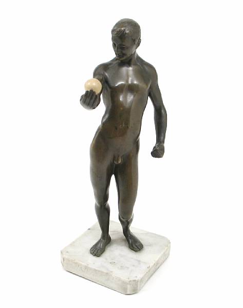 Appraisal: A German patinated-bronze and ivory figure of a juggler unsigned