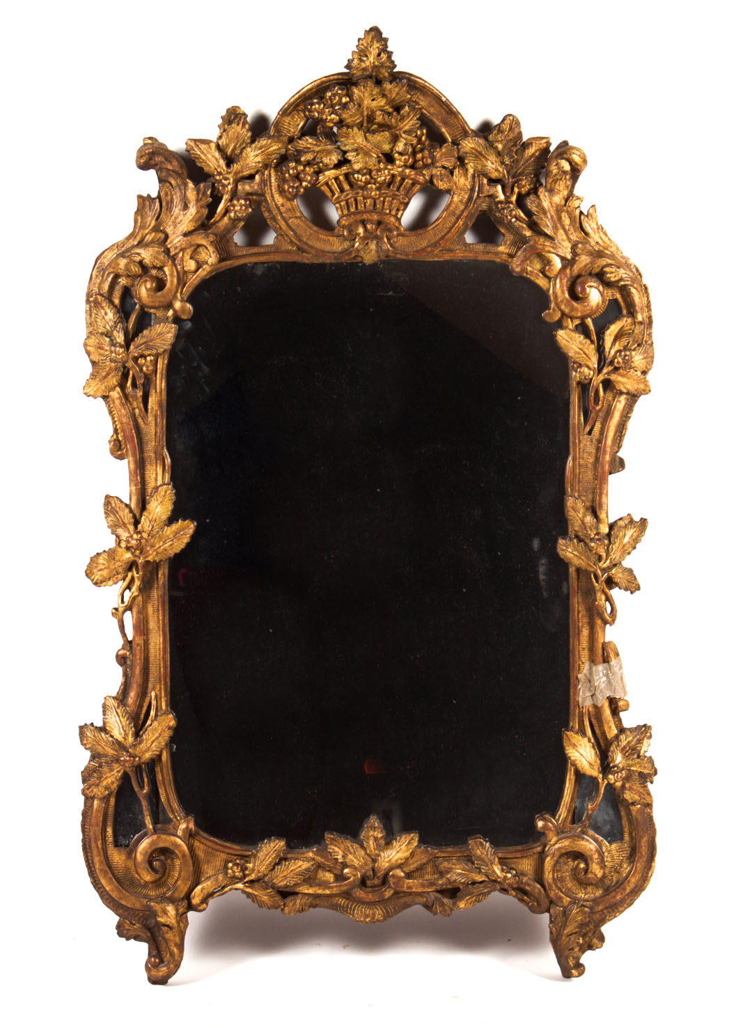 Appraisal: French carved giltwood mirror carved basket and grapevine border in