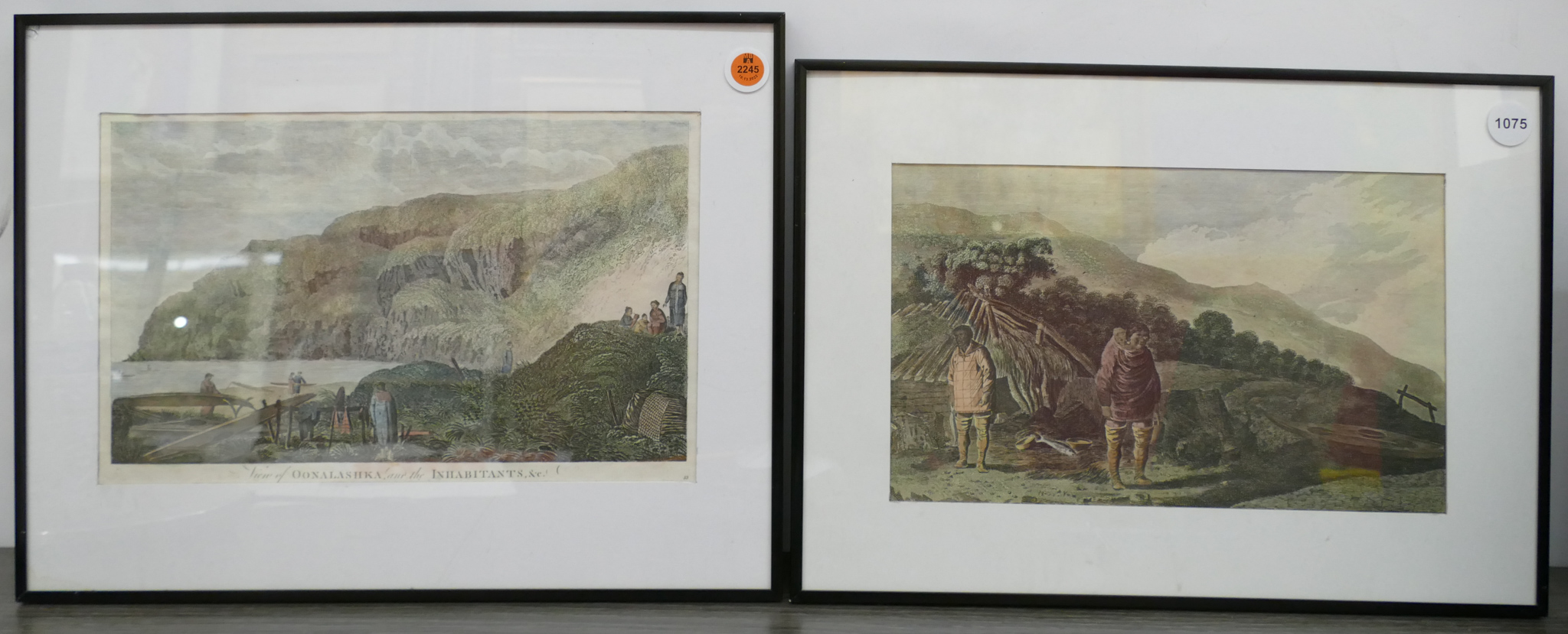 Appraisal: pc Native Inhabitants Tinted Etchings Framed Largest ''x ''