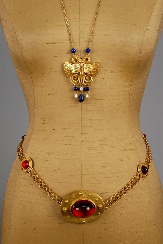 Appraisal: BILL SMITH RICHELIEU NECKLACE and BELT Both gold tone with