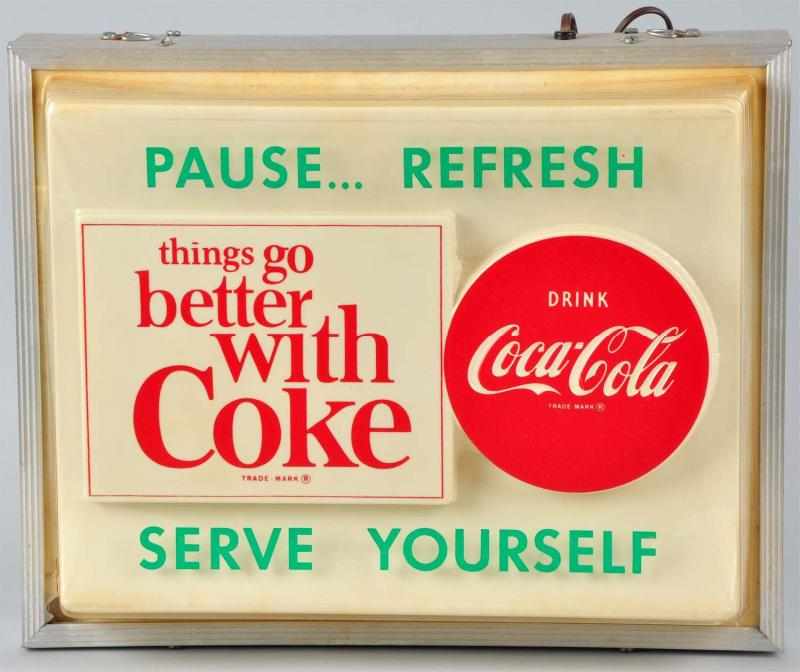 Appraisal: s Coca-Cola Lighted Wall Sign Description Plastic and metal construction