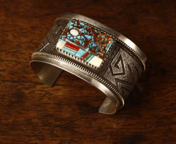 Appraisal: Native American Zuni sterling stone cuff Bosie Native American Zuni