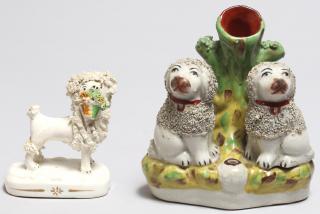 Appraisal: Staffordshire Dogs Spill Vase Poodle th C Both hand-painted and