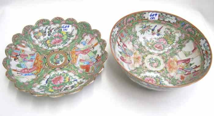 Appraisal: TWO CHINESE ROSE MEDALLION BOWLS each hand painted with reserves