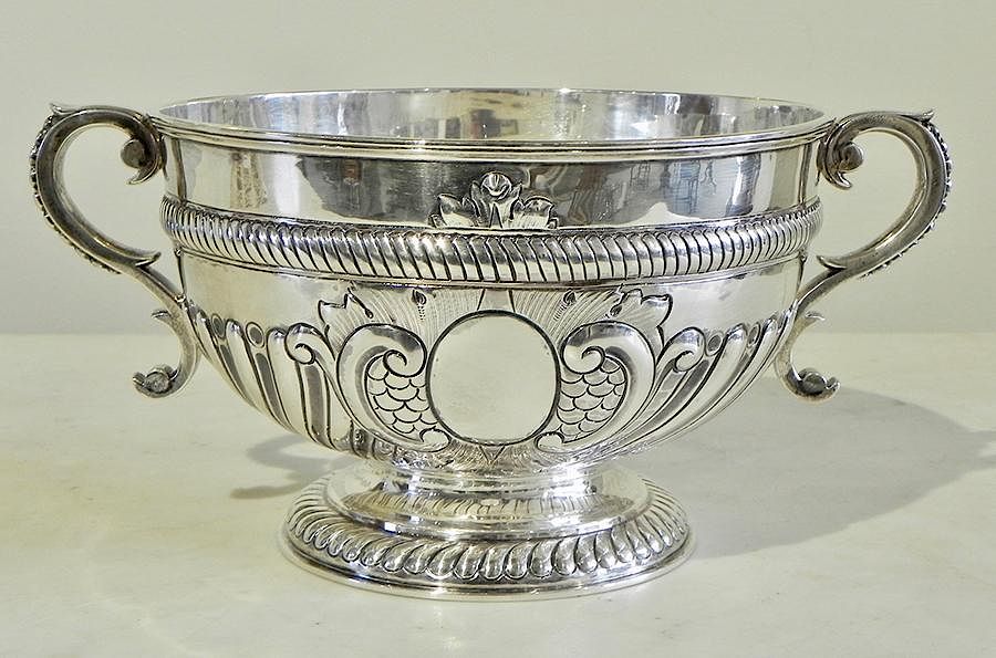 Appraisal: English Sterling Handled Bowl English Sterling Handled Bowl with gadrooning