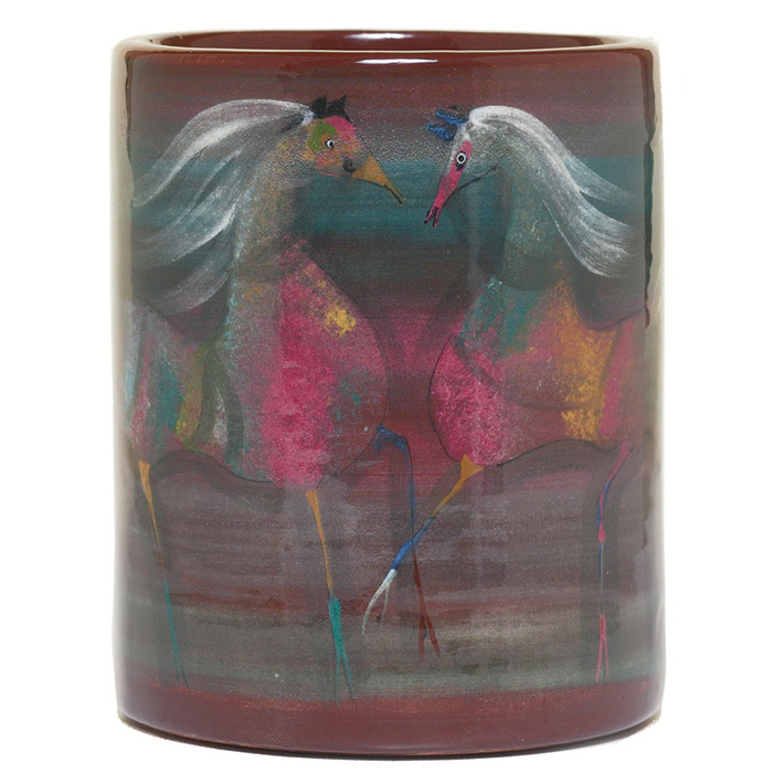 Appraisal: Pillin vase cylindrical form with a colorful design of horses