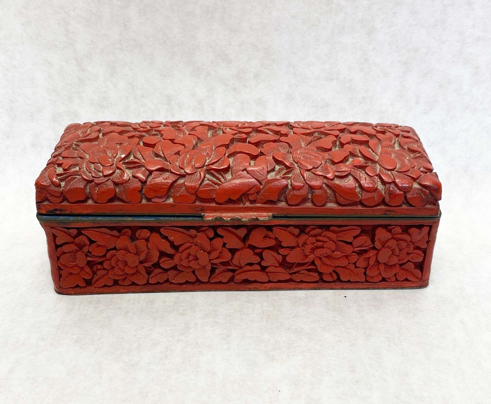 Appraisal: Chinese Carved Cinnabar Box wide tall Condition Good no noticeable