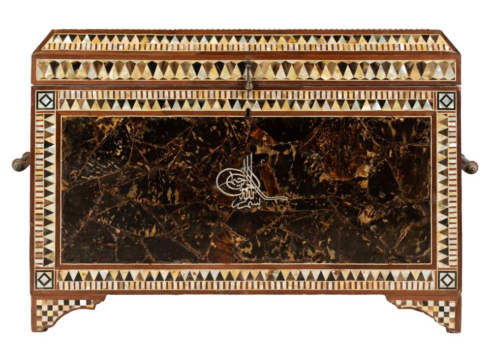 Appraisal: MOORISH-STYLE INLAID CHESTthe domed hinged lid enclosing an unlined undivided