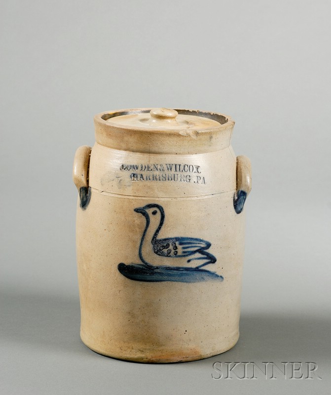 Appraisal: Stoneware Jar Decorated with a Cobalt Duck COWDEN WILCOX HARRISBURG