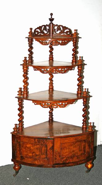 Appraisal: A Victorian walnut corner etagere third quarter th century height