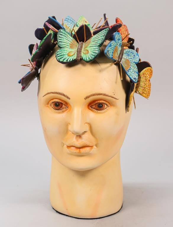 Appraisal: Sergio Bustamante Mexican b resin sculpture human head with butterflies