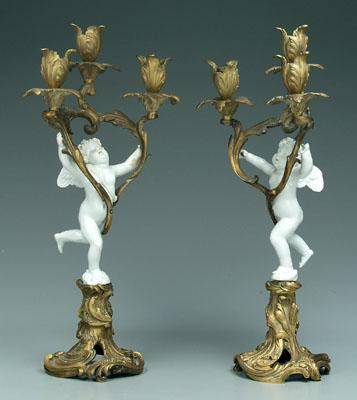 Appraisal: Pair rococo style candelabra bronze dor and porcelain each with