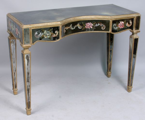 Appraisal: 's mirrored desk with TglomisT panels h x w x