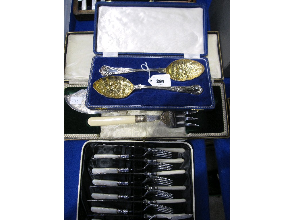 Appraisal: Lot comprising fish cutlery set fish servers and a pair